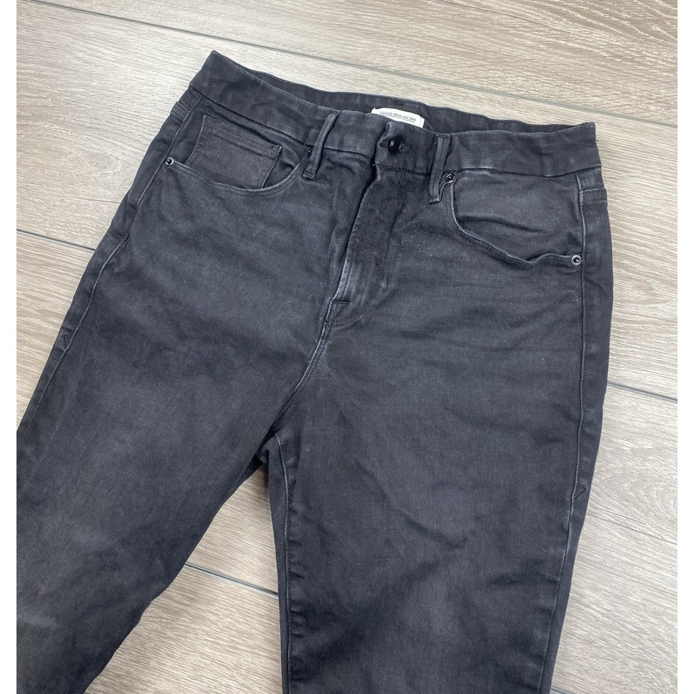 Good American Women's Good Legs Raw Hem Skinny Jeans Black Size 14/32